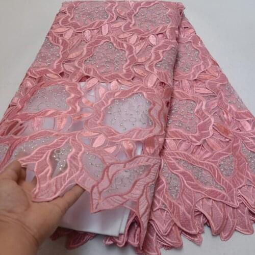 10 colors High quality African handcut organza lace fabric pink velvet lace fabric with rhinestones for party dress OP125