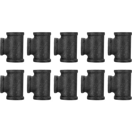 10 Packs Pipe Tee Black Cast Iron Tee Pipe Decora Pipe Fitting with Thread Hole for Vintage Retro Steampunk Industrial Tee