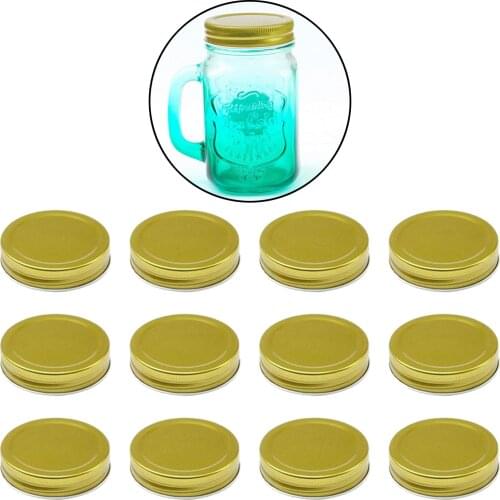 12pcs Gold Wide Mouth Storage Caps Secure Mason Storage Solid Lids for Glass Bottle Wide-Neck Jar Bottles