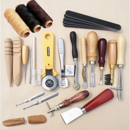 23pcs DIY Leathercraft Tool Set Kit Leather Carft Punch Tools Kit Stitching Sewing Stamp Leather Sewing Tools Set