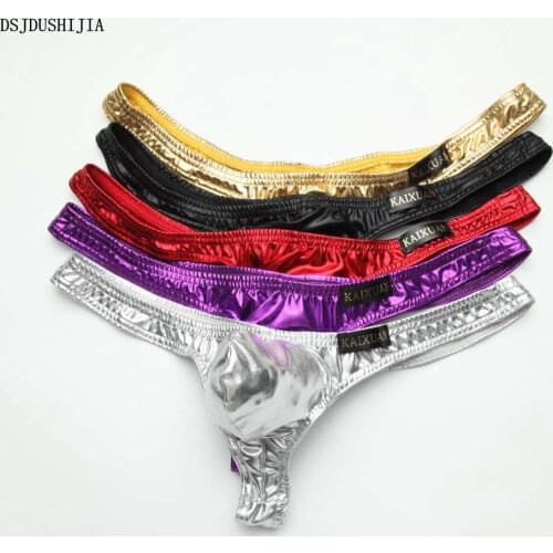 5 Pcs/Pack Faux Leather Underwear Briefs Thongs Sexy Mens Bulge Pouch Jockstrap Wet-look Briefs Wholesale Fetish Club Panties