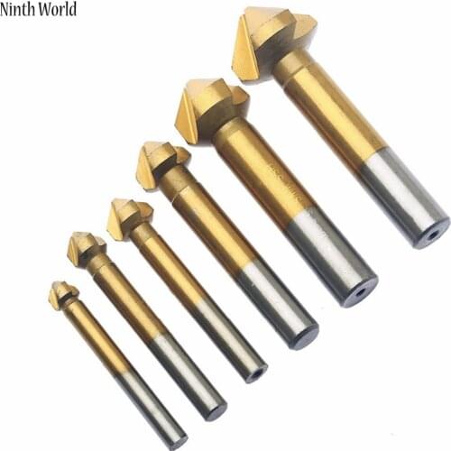 6pcs/Set 3 Flute HSS Hard Metals Titanium Three Edge Chamfer Chamfering End Mill Cutter Bit Drill Bit Countersink Set wholesale