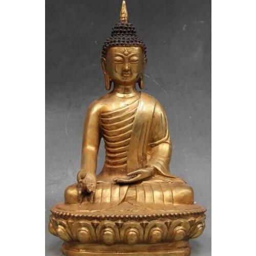 Bi001673 Chinese Buddhism folk copper bronze Tathagata Sakyamuni Buddha sit god statue