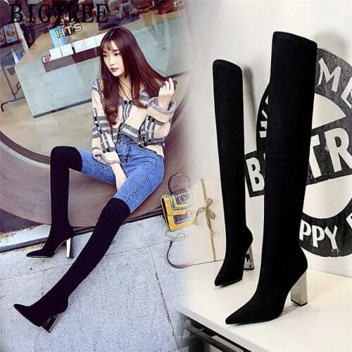 Black Boots Thick Heel Over The Knee Boots Bigtree Shoes Cuissardes Sexy Talons Hauts Botas Mujer Invierno 2020 High Heel Boots
