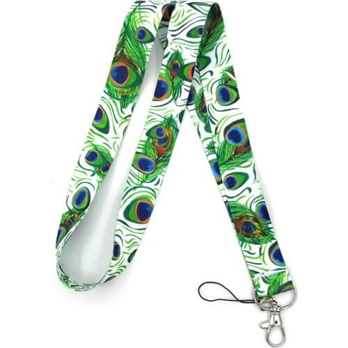 100pcs Regooly RE160 Peacock featheres Neck keychain necklace Anime Cartoon Neck Strap Lanyard ID badge holder Keychain Lanyard