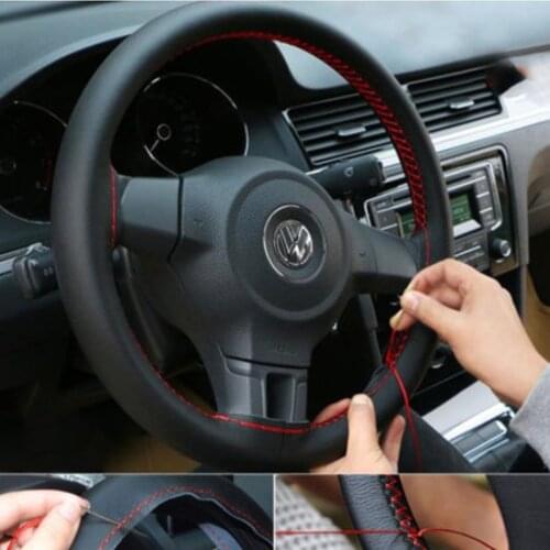Car Steering Wheel Cover Braid On Steering Wheel With Needles and Thread Artificial leather Diameter 38cm Steering cover couvre