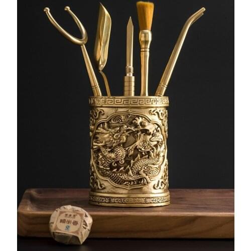 Chinese teaware fittings pure copper tea clip Kungfu tea ceremony 6pcs set tea tweezer scoop fork tea knife bucket accessories