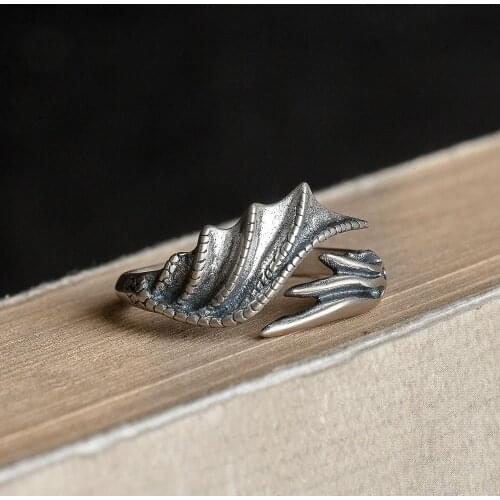 Silver 925 Ring Jewelry for Women Wedding Ring Dragon Vintage Adjustable Rings Open Rings on Fingers Engagement Punk Jewelry
