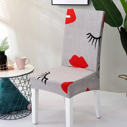 Red Lips Kitchen Chair Cover Anti-Dust Spandex Chair Covers Elastic Removable Dining Seat Cover Slipcover For Home Hotel Office