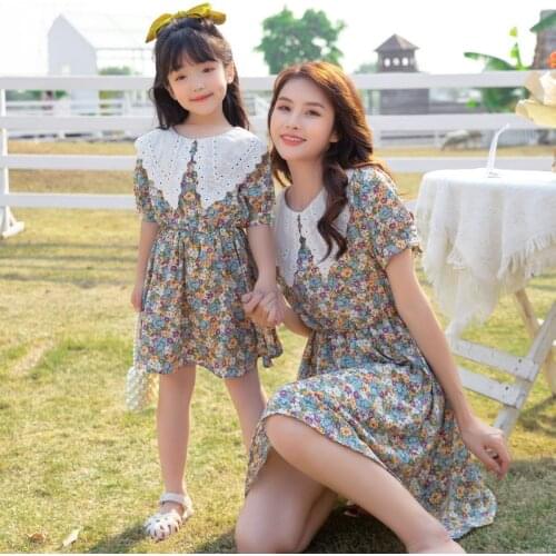 Summer Mother Daughter Dress Mommy And Me Clothes Cute Lapel Floral Dress For Mom And Girls Family Matching Outfits Family Look