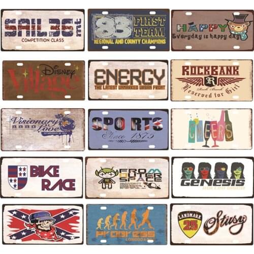 Happy Cheers Metal Tin Sign Shabby Rust Metal Car Plate License Vintage Bar Pub Garage Wall Decor 15x30cm Pin Up Sign Plates