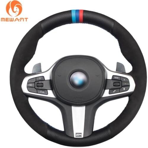 MEWANT Black Genuine Leather Suede Steering Wheel Cover for BMW M Sport G30 G31 G32 G20 G21 G14 G15 G16 X3 G01 X4 G02 X5 G05 M5
