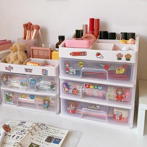 Lovely Space-saving Environmentally Friendly Plastic Drawer Type Desktop Organizer Storage Box Student Dustproof Stationery Rack