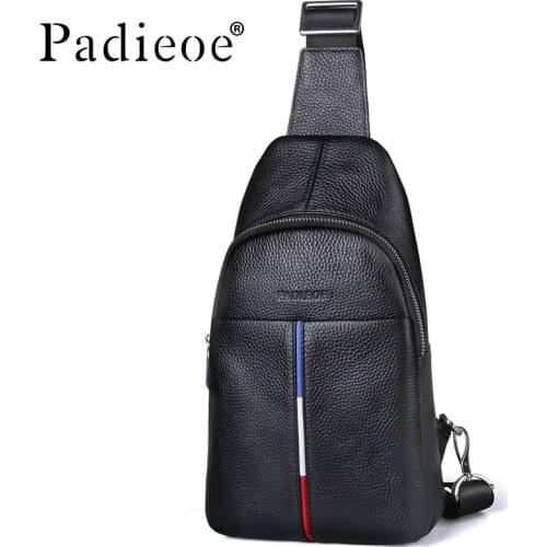 Padieoe men sling bag chest bag shoulder crossbody bags satchel genuine leather bag fashion