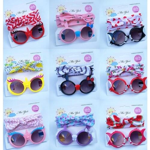 Childrens sunglasses headband set UV protection male and female baby cartoon ink lens with jewelry two-piece birthday gifts
