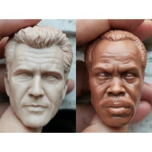 Unpainted 1/6 Scale Mel Gibson Danny Glover Head Sculpt Model For Action Figure Dolls Soldier Accessories Painting Exercise
