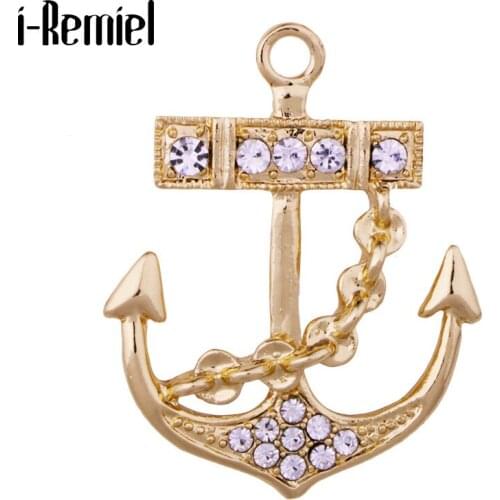 Korean New Rhinestones Anchor Brooch Pins Fringed Metal Lapel Pins Badge Fashion Jewelry Suit Shirt Collar for Men Accessories