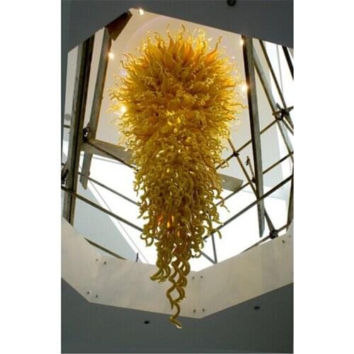 Wholesale Energy Saving Pretty Crystal LED Well Designed Hand Blown Glass Art Yellow Wedding Decoration Ceiling Lighting