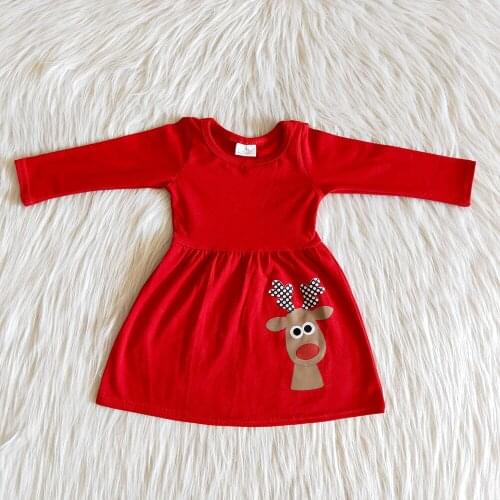 Hot Sell Toddler Girl Winter Clothes Fashion Kids Cotton Dress With Cute Deer Sweet Children Christmas Frocks