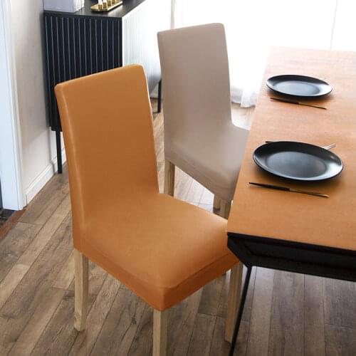 Original PU Oilproof Waterproof Chair Covers for Dining Room Wedding Black Chair Cover Stretch Solid Seat Covers Cases 1/2/4/6PC