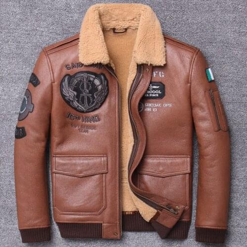 Original ecology coat one man b3 flight serve genuine clothing sheep skin jacket multi target natural leather male aviator coats