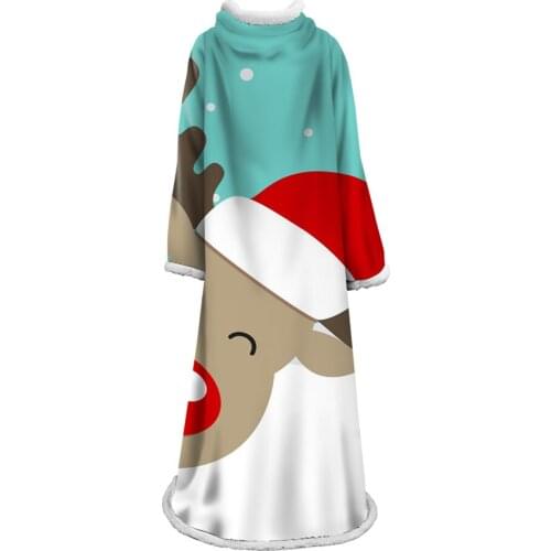 Sleeve Blanket Red Stars With Christmas Plants Portable Wearable Fluffy Custom Blanket Throw Wrap Bed Blanket