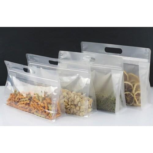 1pc Resealable Zipper Food Storage Bag Transparent/Matte Self Sealing Plastic Snack Food Saver Bag With Handle Storage Supplies