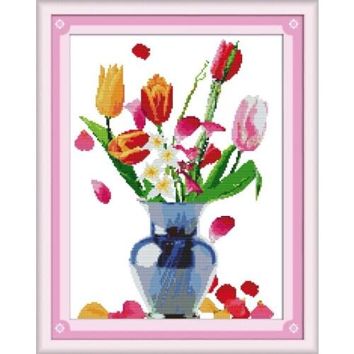 Joy Sunday Rain Of Petals Chinese Cross Stitch Kits Ecological Cotton Stamped Printed 11CT 14CT DIY Wedding Decoration For Home