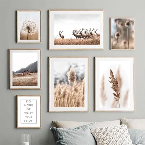 Reed Dandelion Straw Animal Antelope Landscape Canvas Art Print Poster Picture Wall Living Room Bedroom Furniture Decoration