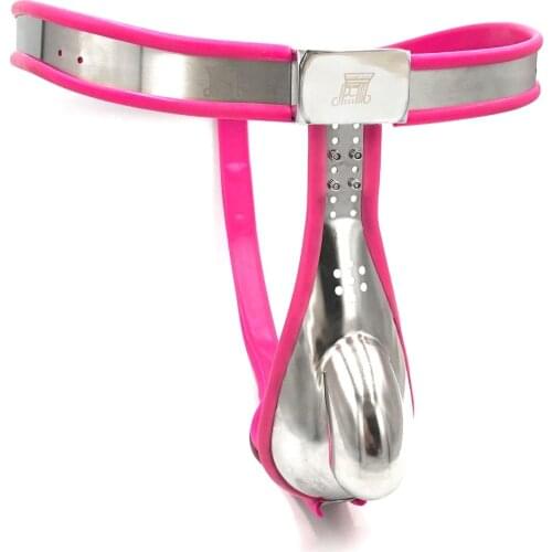 Pink Silicone Stainless Steel Sexy Berifs Male Chastity Belt Penis Lock Cock Cage BDSM Bondage Chastity Pants Sex Toys For Men