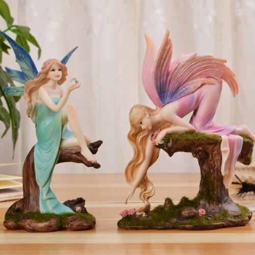 Nordic Pastoral Forest Girl Angel Ornaments Figurines Miniatures Resin fairy garden Elf Crafts Wedding Gift home Decoration
