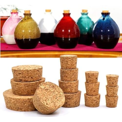 The cheap Conical Glass Bottle Stopper home brew Wine Jar Plug Beer Bottle Oak Cork Pudding Container Wood bottle cap keeper