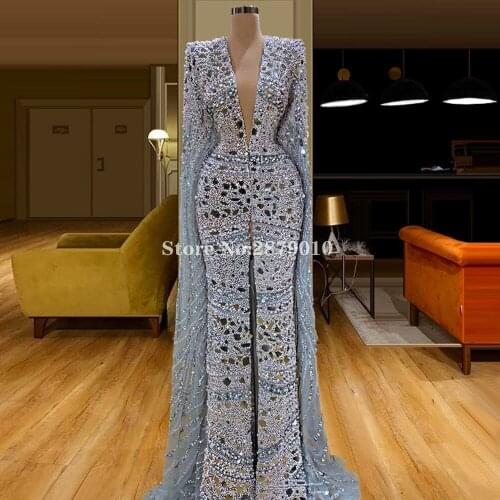 Kaftans Glitter Mermaid Evening Dress Floor-Length Beaded Sequins Prom Dress Robe De Soiree Aibye Vestido de festa 2020 Dubai