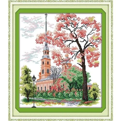 Everlasting Love The Village Church Chinese Cross Stitch Kits Ecological Cotton Stamped 11 CT DIY Christmas Decorations For Home