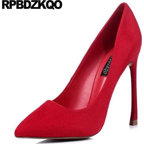 Winkle Picker Suede Ultra Dress Thin Pointed Toe Size 33 Pumps Red Ladies Formal Shoes Small 4 34 High Heels 2017 Autumn Evening