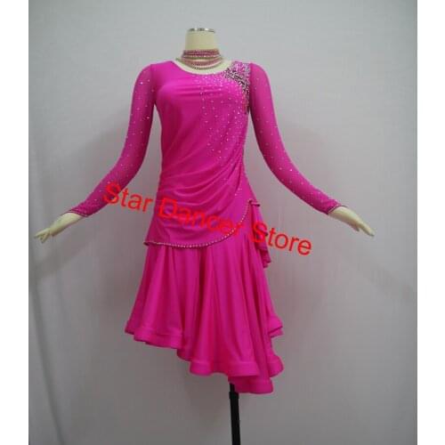 Latin Competition Dance Skirt Women 2021 High Quality Standard Latin Dancing Dress Adult Hot Pink Rumba Latin Dress