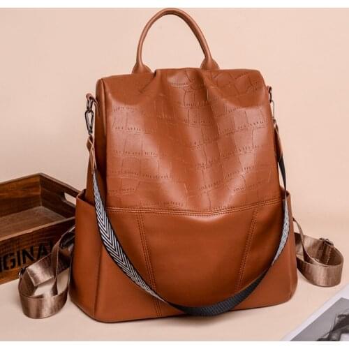 Womens Leather Backpack Casual Lady Travel Rucksack Crocodile Pattern Shoulder Bag Backpacks Large Capacity Female Bagpack Pack