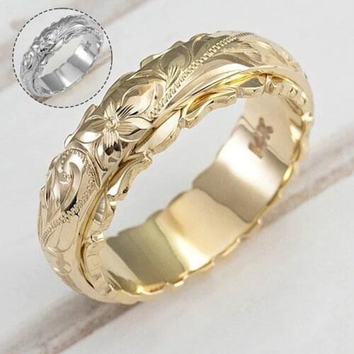 Fashion Rose Flower Carved Zinc Alloy Rings Women Silver Rose Gold Color Wedding Ring Party Jewelry Ladies Gift Size 5-11