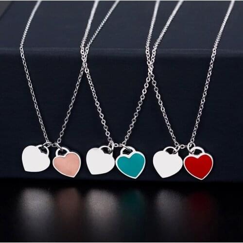 Womens Double Heart Pendant Necklace Women Simple Fashion Clavicle Chain Necklaces Used For Wedding Engagement Jewelry Gift