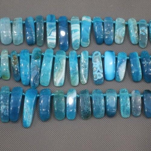 10x20-30mm 32pcs Blue Gems Stone Point Pendant Beaded, Natural Druzy Faceted Stone Beads Gems Connector Pendant, 15.5inch DIY