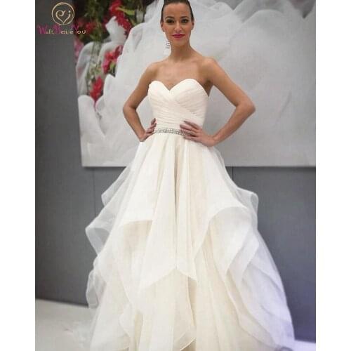 2019 New Style Ruffles A-Line Wedding Dresses Sleeveless Sweetheart Neck Long Bridal Gowns With Crystal Sashes Svestido de noiva