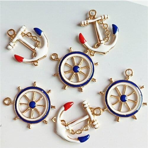 30MM 30Pcs KC Gold Color Alloy Anchor Rudder Jewelry Charms Pendants Jewelry Findings Accessories