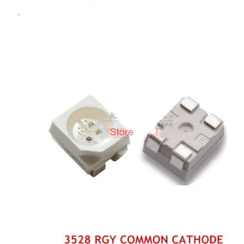 50PCS 3528 RGY LED red+green+YELLOW Common cathode water clear plcc-4 20mA White surface cree led COB chip led power Light Beads