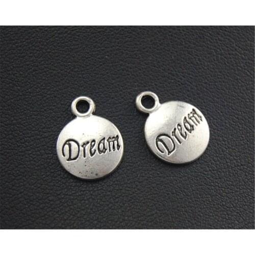 50pcs Silver Color Letter "dream" word Round Charm Pendant DIY Necklace Bracelet Bangle Findings 10mm A1699