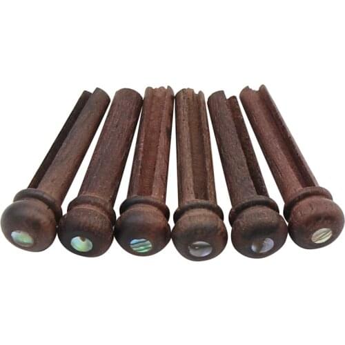 6Pcs Wood Guitar Pins Rosewood Strings Pegs Slotted Endpin With Abalone Dot, Acoustic Guitar Bridge Parts Replacement & Accessor
