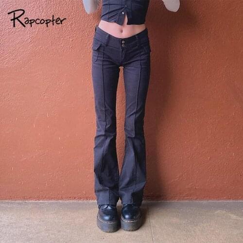 Rapcopter Big Pockets Pants Y2K Vintage Trousers Low Waist Striped Cargo Pants Retro Casual Black Pants Women Harajuku New Pant