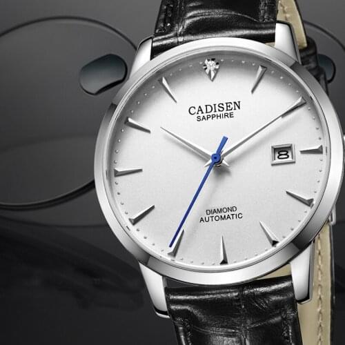 CADISEN Design Mens Automatic Mechanical Watch MIYOTA9015 Top Brand Luxury Diamond Watch Curved Sapphire Glass Clock Waterproof