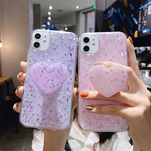 Bling Glitter Case For iphone 12 12pro Max Case 11 pro max 6 6s 7 8 Plus X XR XS Max Star Sequin Cover Funda Stand Holder Coque