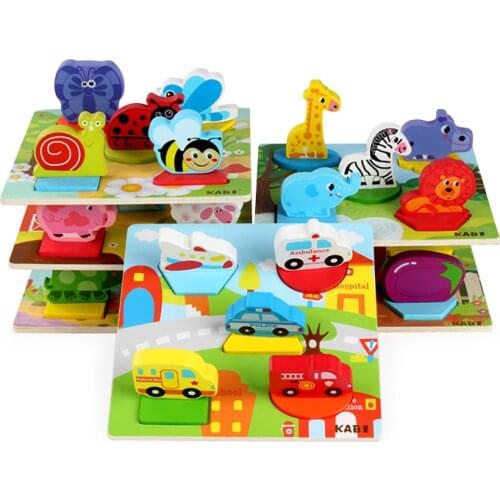 Wooden childrens toys cute animal transport 3D three-dimensional puzzle wooden early childhood educational toys childrens gift