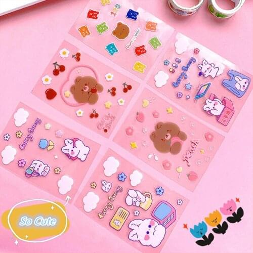 DIY 3pcs/lot Cute Cartoon Phone Sticker Transparent PET Waterproof sticker Label Scrapbooking Stickers Tag Stationery Sticker